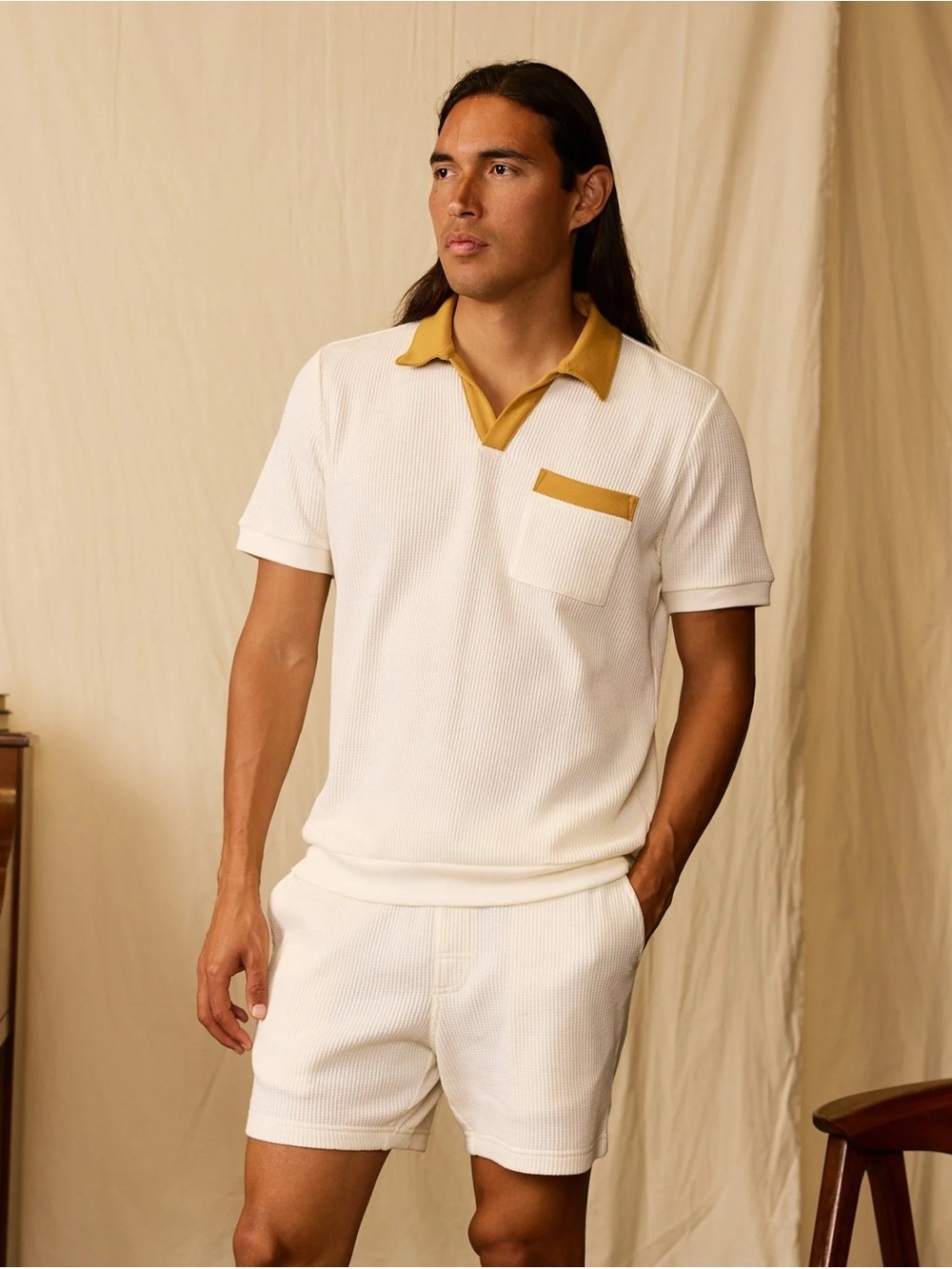 Dandy Del Mar Cannes Ivory Waffle knit Shirt & Waffle Knit Shorts Set Mens XL